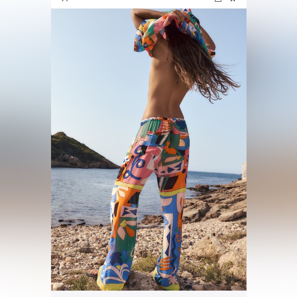 Zara New PRINTED PAJAMA-STYLE PANTS. XL